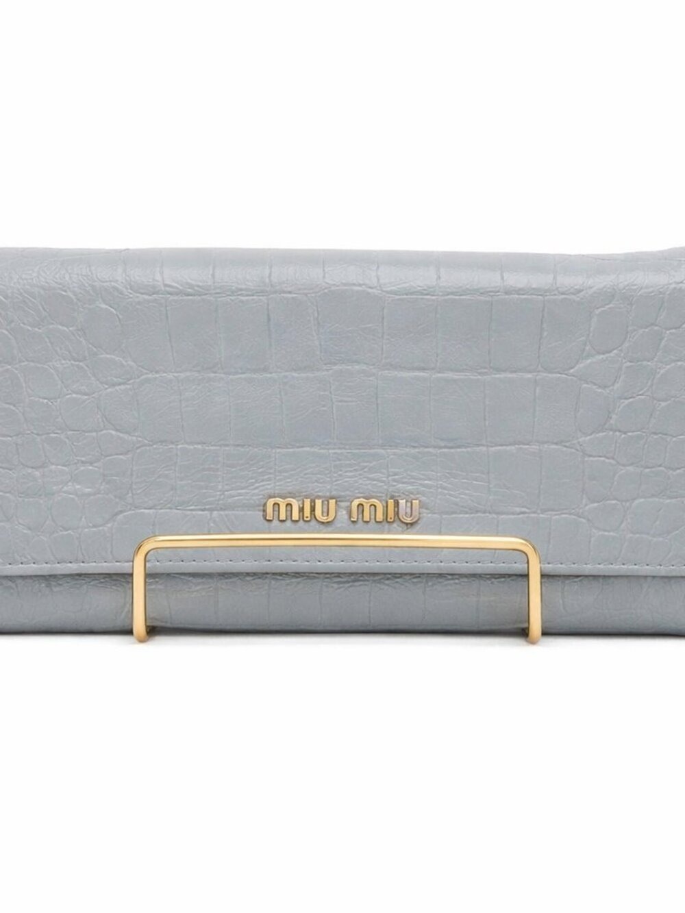 Miu Miu Gray Crocodile Embossed Leather Long Flap Wallet COA